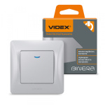 VIDEX BINERA Вимикач 1кл з підсвічуванням срібний шовк (VF-BNSW1L-SS) (20/120)