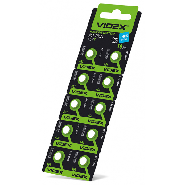 Батарейка для годинника Videx AG 1/LR621 BLISTER CARD 10 ПК (100/1600) (AG1/10B/1.5V)