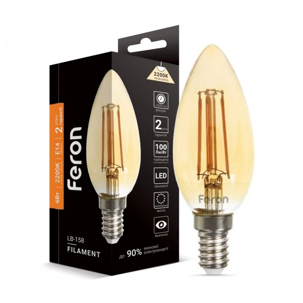 Світлодіодна лампа Feron LB-158 C37 золото 230V 6W 600Lm E14 2200K (5625)