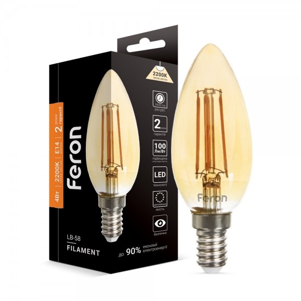 Світлодіодна лампа Feron LB-58 C37 золото 230V 4W 400Lm E14 2200K (5627)