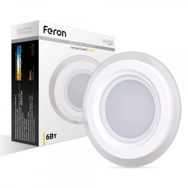 Світлодіодна панель Feron AL2110 6W 480Lm 2700K круглий вбудований 100*35mm (4884)