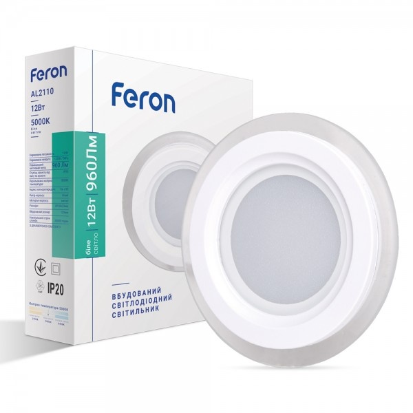 Світлодіодна панель Feron AL2110 12W 960Lm 5000K круглий вбудований 160*40mm (4354)
