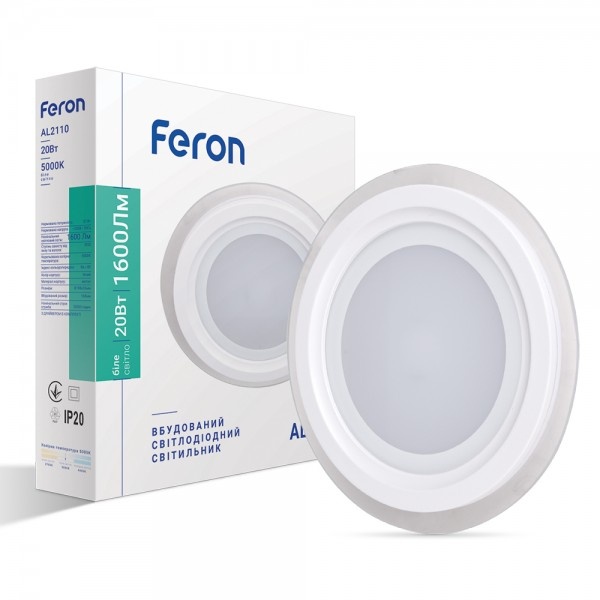 Світлодіодна панель Feron AL2110 20W 1600Lm 5000K (4000) круглий вбудований 200*36mm (4506)