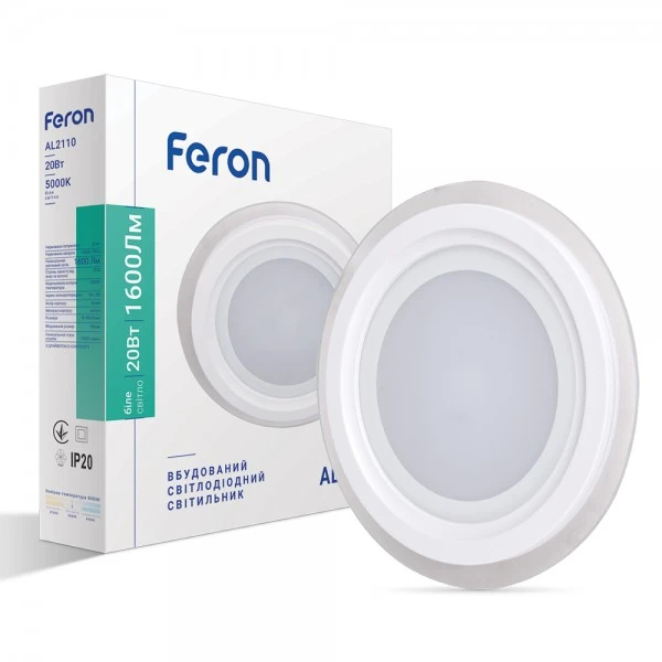 Світлодіодна панель Feron AL2110 20W 1600Lm 5000K (4000) круглий вбудований 200*36mm (4506)