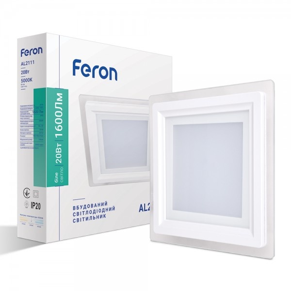 Світлодіодна панель Feron AL2111 20W 1600Lm 5000K (4000K) квадратний вбудований 200*200*36mm (4352