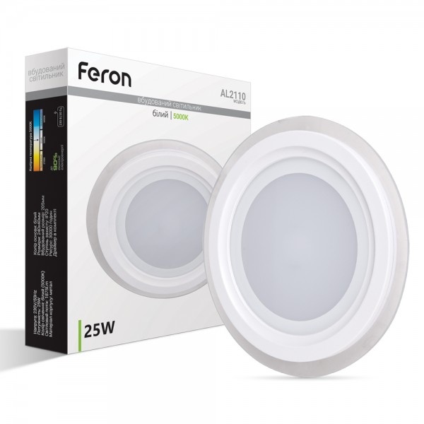 Світлодіодна панель Feron AL2110 25W 1875Lm 5000K круглий вбудований 240*40mm OL (6409)