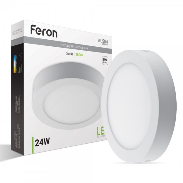 Світлодіодна панель Feron AL504 24W круг накладний 1800Lm 4000K 298*32mm OL (6661)
