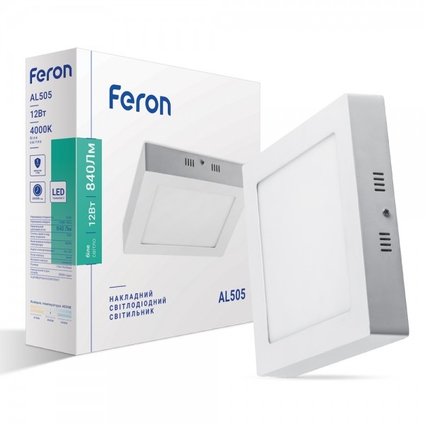 Світлодіодна панель Feron AL505 12W квадратний накладний 840Lm 4000K 170*170*32mm OL (6663)