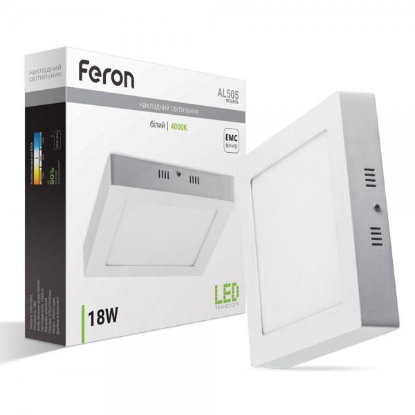 Світлодіодна панель Feron AL505 18W квадрат накладний 1350Lm 4000K 225*225*32mm OL (6664)