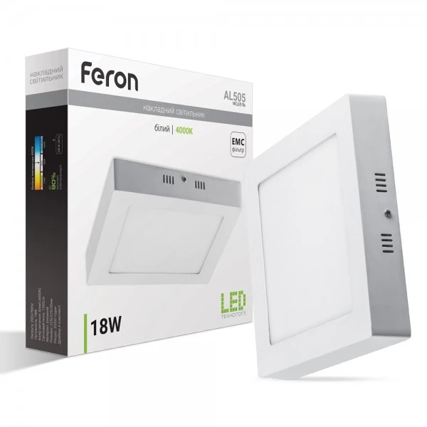 Світлодіодна панель Feron AL505 18W квадрат накладний 1350Lm 4000K 225*225*32mm OL (6664)