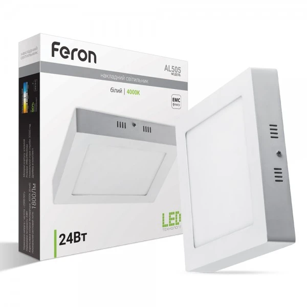 Світлодіодна панель Feron AL505 24W квадрат накладний 1800Lm 4000K 298*298*32mm OL (6665)