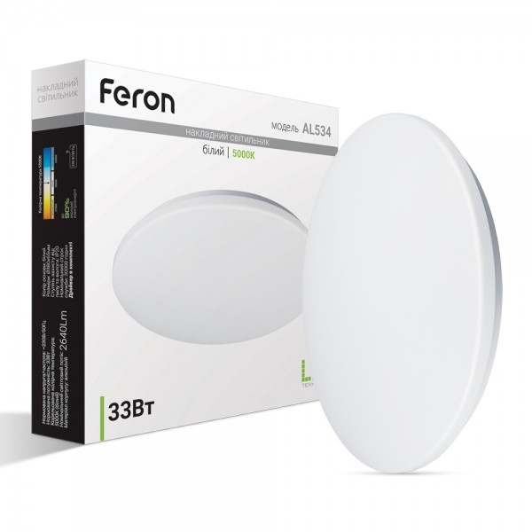 Світлодіодна панель Feron AL534 33W круг накладний 2640Lm 5000K 380*65mm (6648)