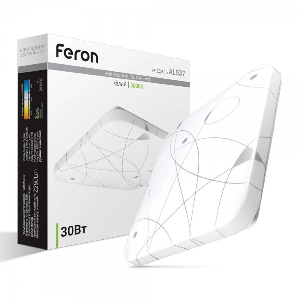 Світлодіодна панель Feron AL537 30W квадрат накладний 2250Lm 5000K 375*65mm (6651)