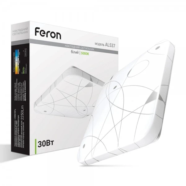 Світлодіодна панель Feron AL537 30W квадрат накладний 2250Lm 5000K 375*65mm (6651)