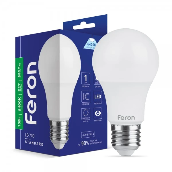 Світлодіодна лампа Feron LB-700 A60 230V 10W E27 6400K (6928)
