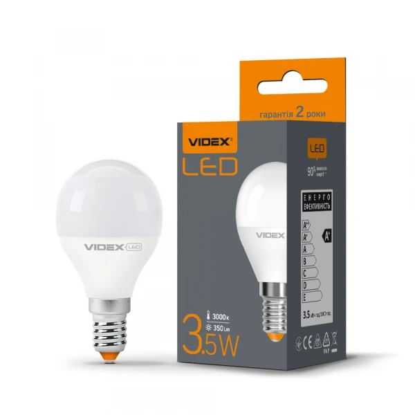 LED лампа VIDEX G45e 3.5W E14 3000K 220V 20шт/ящ (VL-G45e-35143)