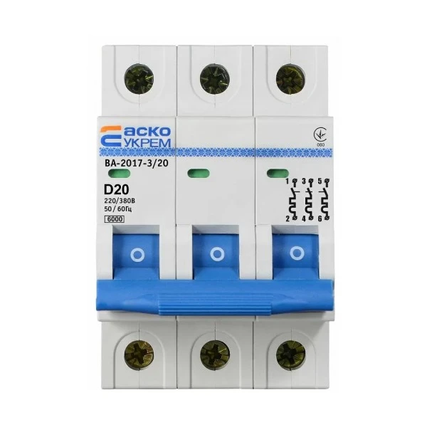 Автоматичний вимикач УкрЕМ ВА-2017/D 3р 20А АСКО