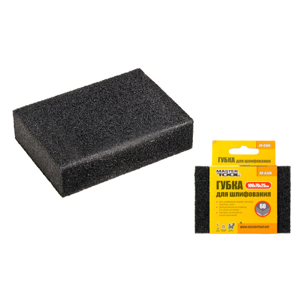 Губка для шліфування MASTERTOOL Р60 100х70х25 мм 08-0306