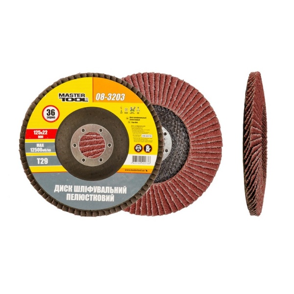 Диск шліфувальний пелюстковий конусний MASTERTOOL Т29 зерно 36 125х22 мм 08-3203