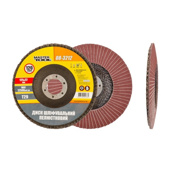 Диск шліфувальний пелюстковий конусний MASTERTOOL Т29 зерно 120 125х22 мм 08-3212