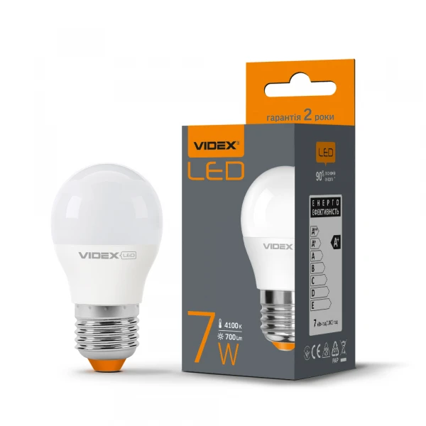 LED лампа VIDEX G45e 7W E27 4100K 220V 20шт/ящ (VL-G45e-07274)