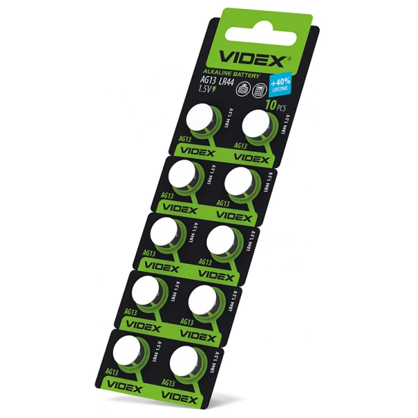 Батарейка для годинника Videx AG13/LR44 BLISTER CARD 10 ПК (100/1600) (AG13/10B/1.5V)