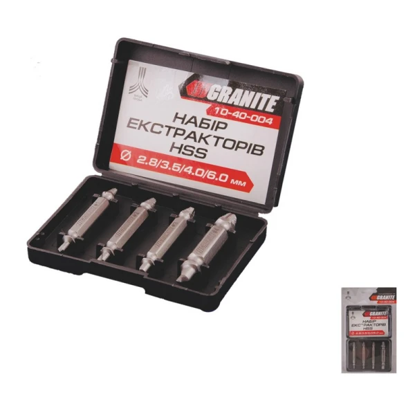 Набір для викручування зірваних гвинтів GRANITE 4 шт (екстрактори) 10-40-004