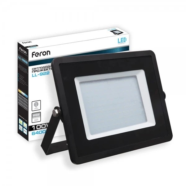 Світлодіодний прожектор Feron LL-922 100W 6400K 230V (261*217*33mm) Чорний IP 65 (5769)