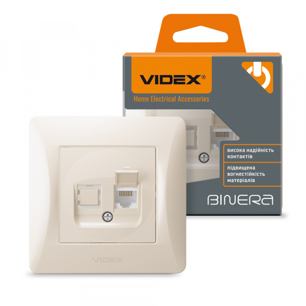 VIDEX BINERA Розетка CAT6 одинарна комп'ютерна кремова (VF-BNSK1PC6-CR) (20/120)