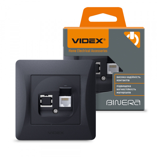 VIDEX BINERA Розетка CAT6 одинарна комп'ютерна чорний графіт (VF-BNSK1PC6-BG) (20/120)