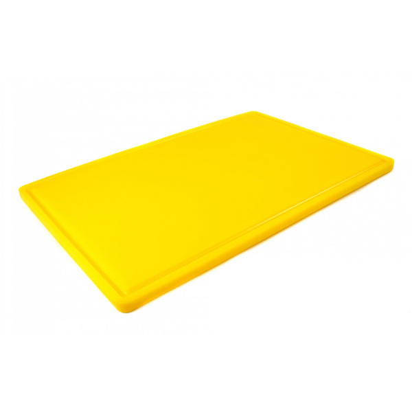 Дошка обробна HDPE з жолобом, 600×400×18 мм, 6 протиковзних ніжок, жовта.