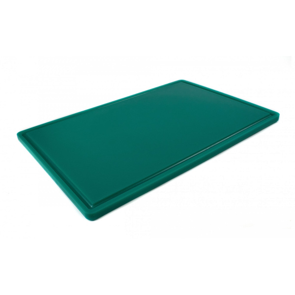 Дошка обробна HDPE з жолобом, 600×400×18 мм, 6 протиковзних ніжок, зелена.