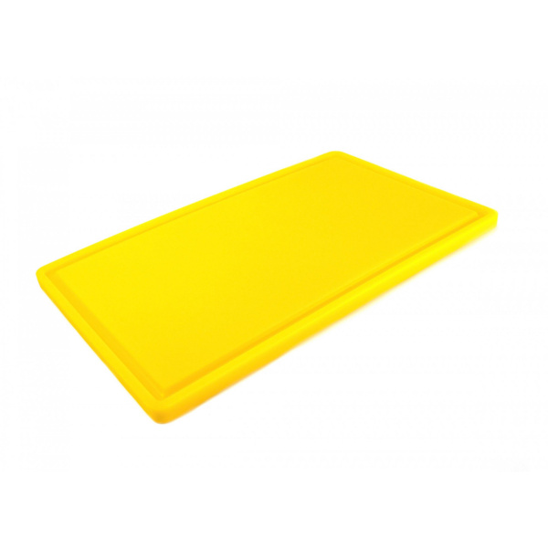 Дошка обробна HDPE з жолобом, 500×300×18 мм, 6 протиковзних ніжок, жовта.