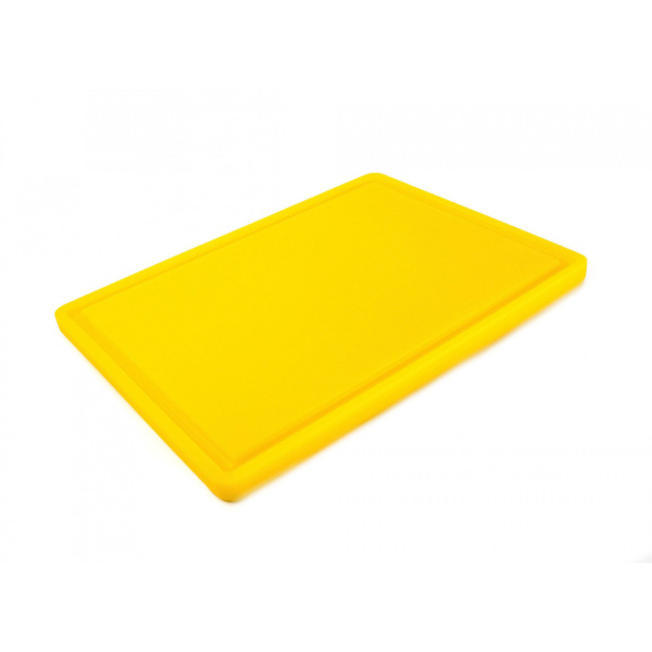 Дошка обробна HDPE з жолобом, 400 × 300 × 18 мм, 4 ніжки протиковзкі, жовта