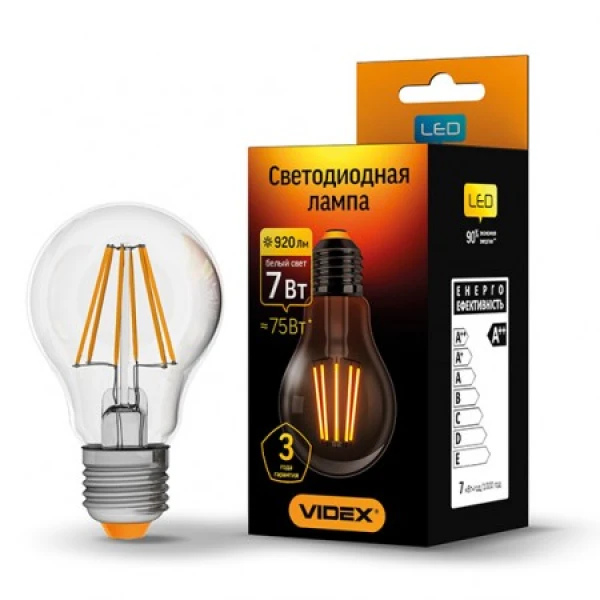 LED лампа VIDEX Filament A60F 7W E27 4100K 220V (VL-A60F-07274)