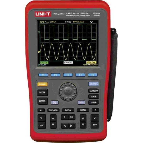 Цифровий осцилограф UNI-T UTDM 11025C (UT1025C), портативний, мультиметр, двоканальний, 25 МГц, 125 Мвиб / с, 5,6 "TFT дисплей, 1 МБ