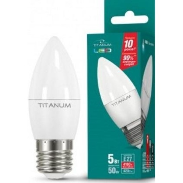 LED лампа TITANUM C37 5W E27 4100K 220V 50шт/ящ