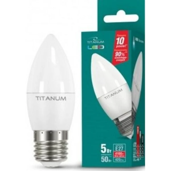 LED лампа TITANUM C37 5W E27 4100K 220V 50шт/ящ