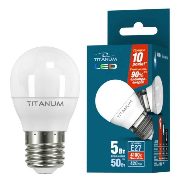 LED лампа TITANUM G45 5W E27 4100K 220V 50шт/ящ (TLG4505274)