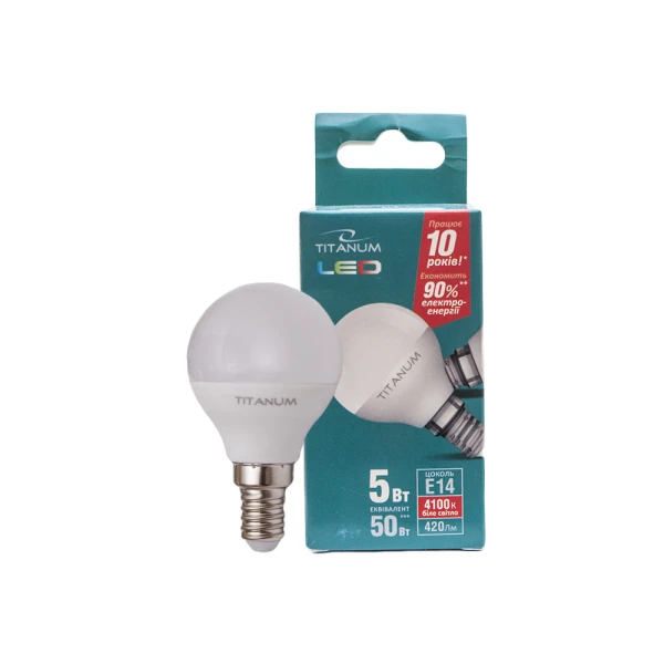 LED лампа TITANUM G45 5W E14 4100K 220V 50шт/ящ