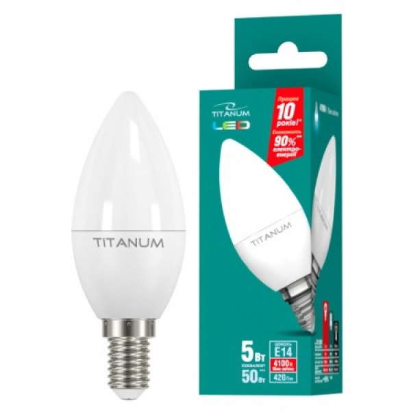 LED лампа TITANUM C37 5W E14 4100K 220V 50шт/ящ (TLС3705144)