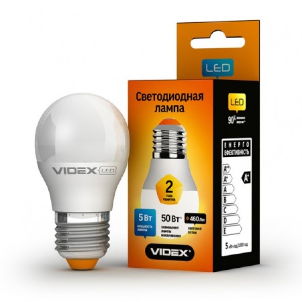 Лампа світлодіодна LED VIDEX G45e 5W E27 4100K 220V (VL-G45e-05274)