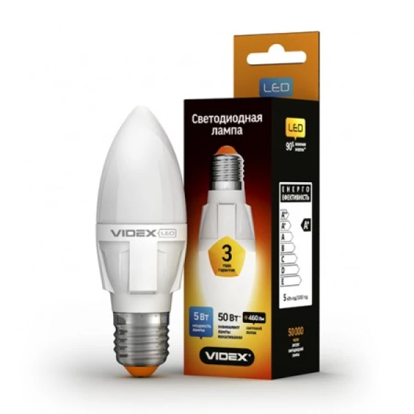 Світлодіодна лампа LED VIDEX C37 5W E27 3000K 220V (VL-C37-05273)