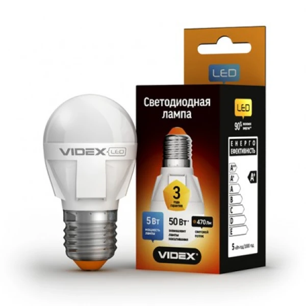 Світлодіодна лампа LED VIDEX G45 5W E27 3000K 220V (VL-G45-05273)