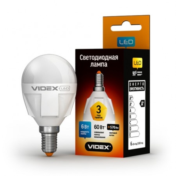 Світлодіодна лампа LED VIDEX G45 6W E14 3000K 220V (VL-G45-06143)