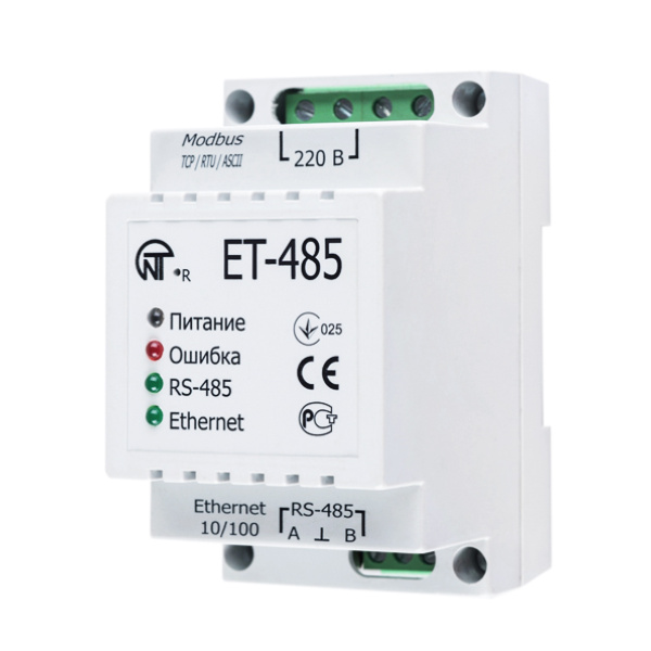 Перетворювач інтерфейсів Modbus RTU / ASCII (RS-485) -Modbus TCP (Ethernet) Новатек-Електро