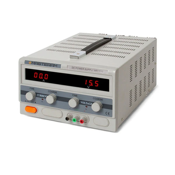 Лабораторний блок живлення Masteram MR1510, одноканальний, трансформаторний, до 15 В, до 10 А, світлодіодні індикатори