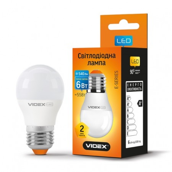LED лампа VIDEX G45e 6W E27 3000K 220V 20шт/ящ (VL-G45e-06273)