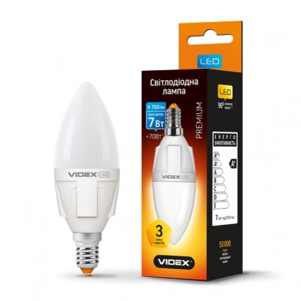 LED лампа VIDEX C37 7W E14 4100K 220V (VL-C37-07144)