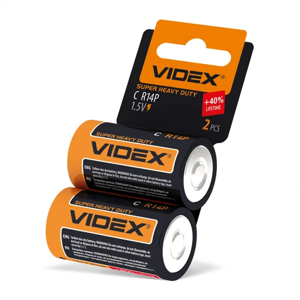 Батарейка сольова Videx R14P/C 2pcs SHRINK CARD (24/480) (R14P/C 2pcs SС)